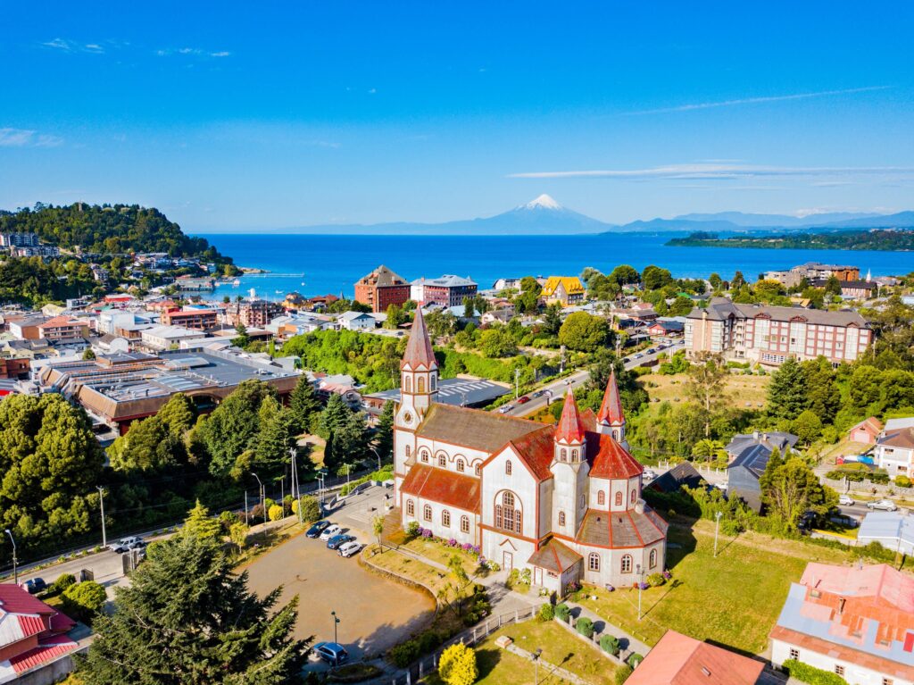 View of Iglesia del Sagrado Corazon churh in Puerto Varas Chile